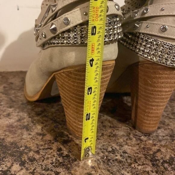Tan Bling Chunky Heel Slouch Boots sz 10 - Picture 6 of 8